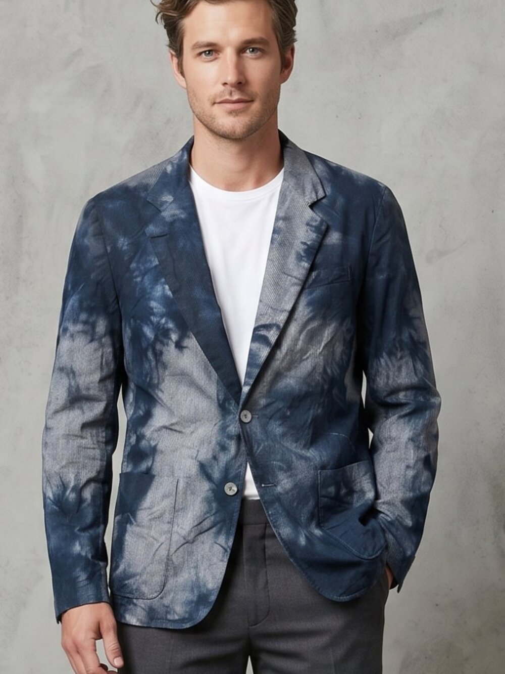 Perry Ellis Black Tie Dye Jacket Blazer Sport Coat 46 R Cotton Brown Tied Dyed